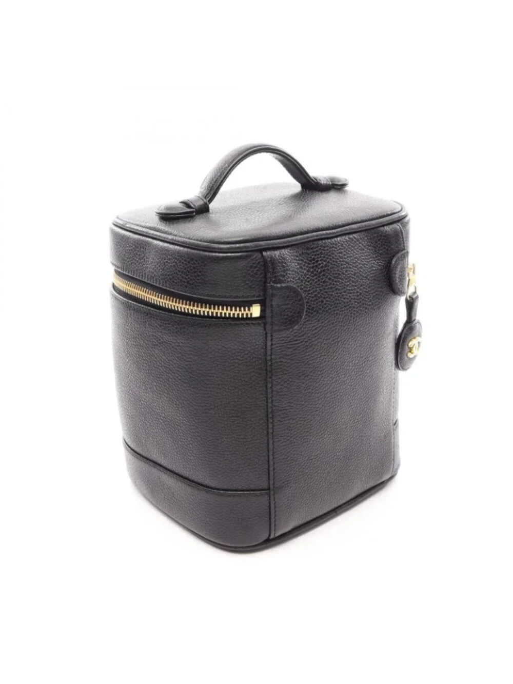 Chanel Handbag CC Logo Black Caviar Leather CC Vertical Vanity